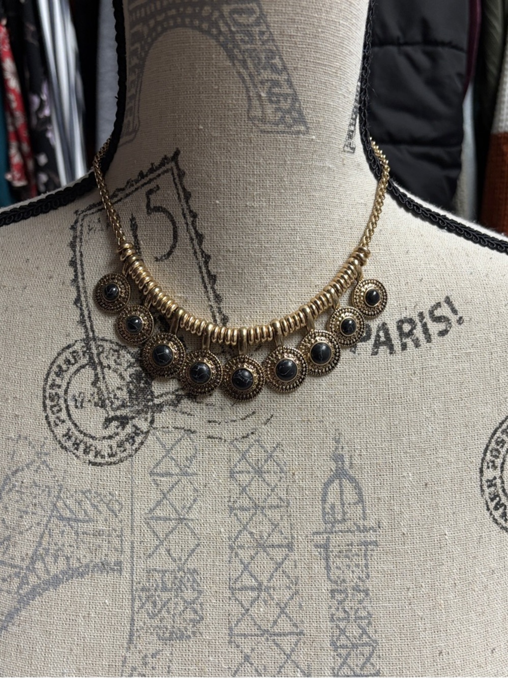 Vintage Choker Necklace with Black Accent Medallions